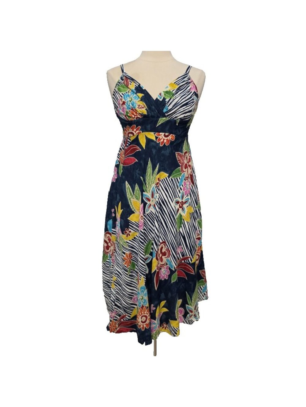 Jams World Rain Floral Striped Midi Sundress S Small Hawaii Rayon Dress USA